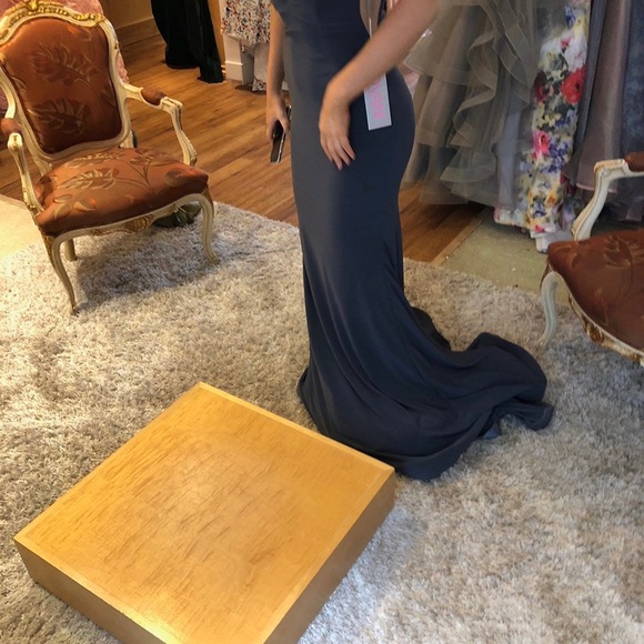 jovani v neck with train dress - Picture 4 of 12